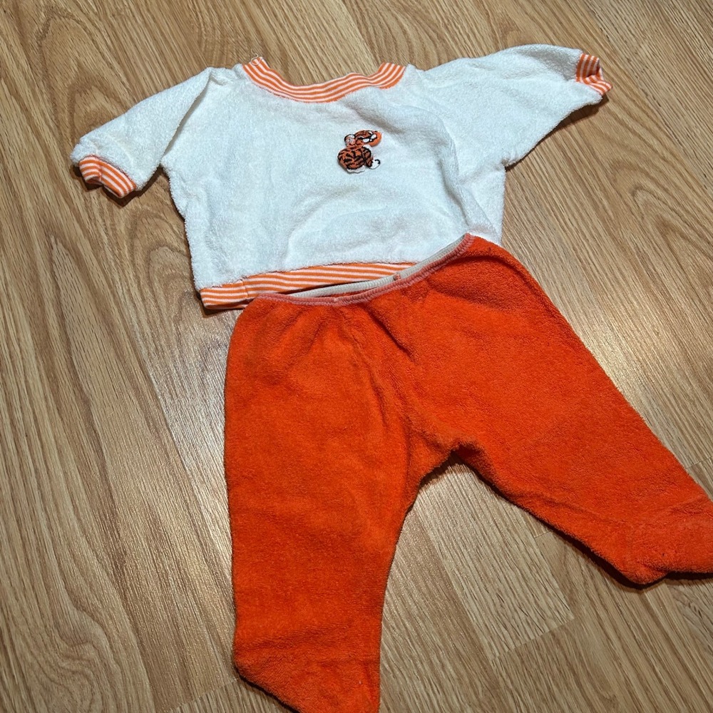 Vintage Cutler Baby Terry Cloth Tiger Set White Orange Footed Pants Small